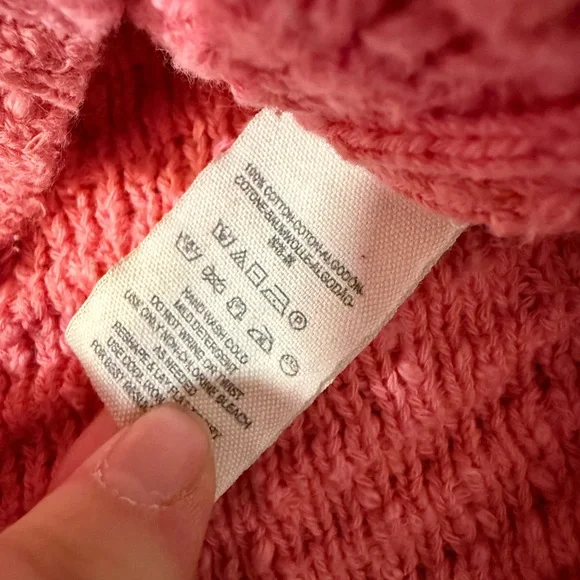 Free People Pink V Neck Sweater Medium Oversized Knit Hi Low Hem Cozy Boho - Picture 4 of 6